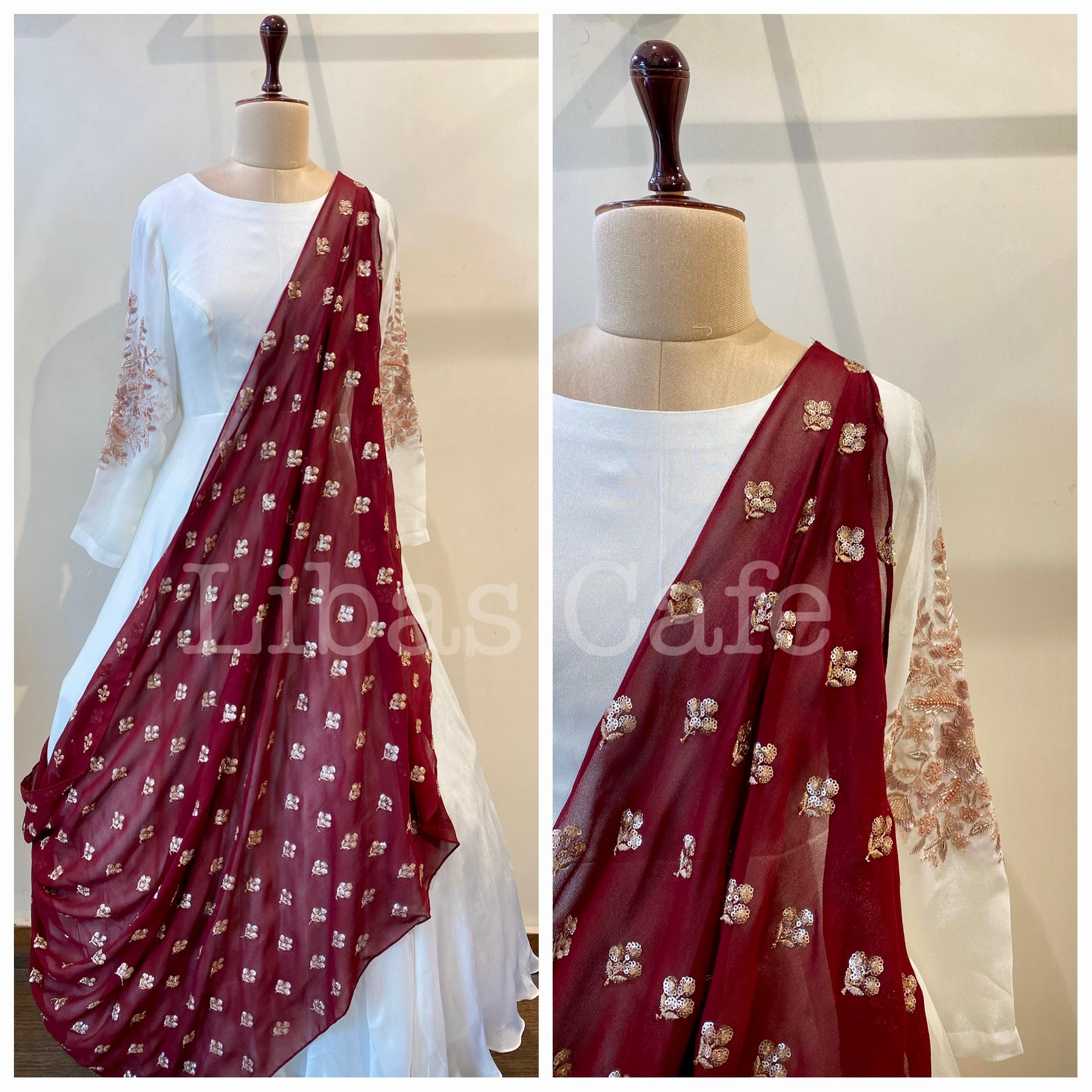 Ivory Suit With Maroon Drape